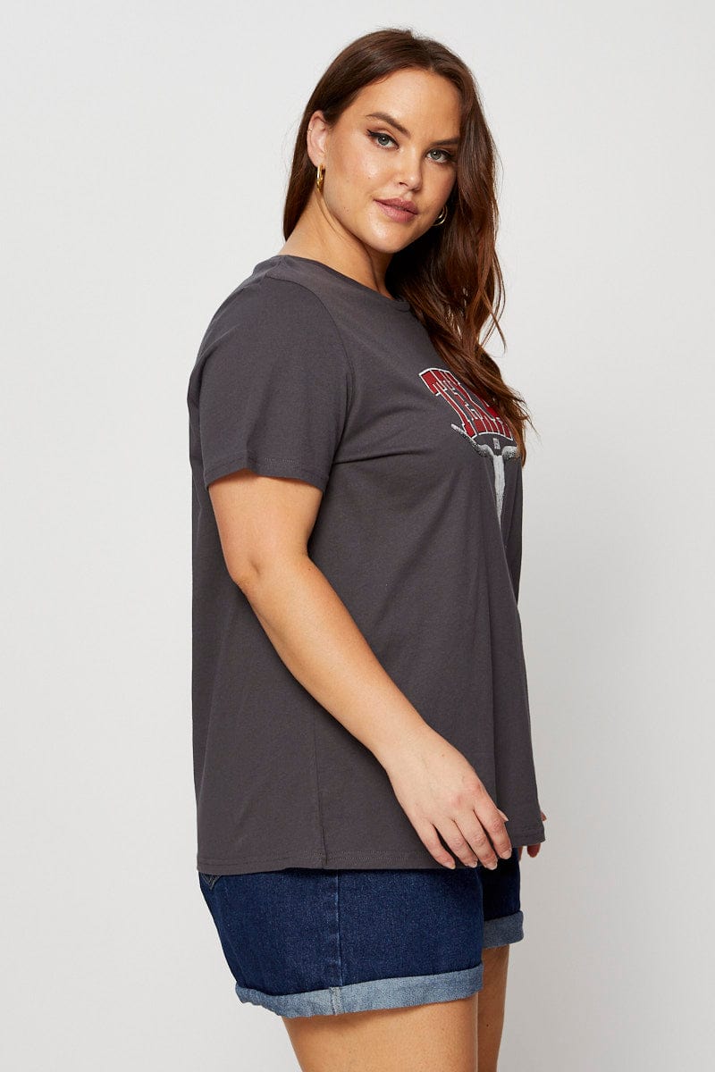 Grey Graphic T-shirt Crew Neck Short Sleeve