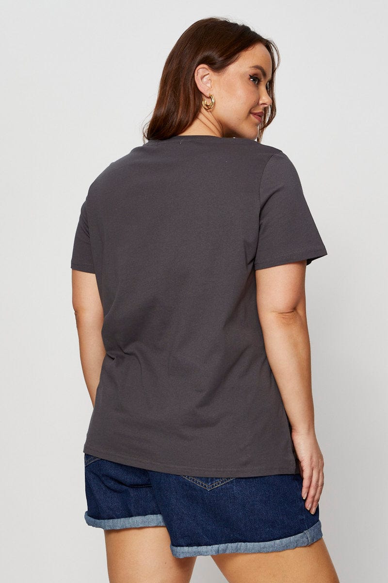 Grey Graphic T-shirt Crew Neck Short Sleeve