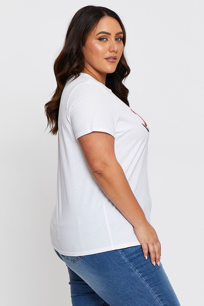 White Graphic T-Shirt Crew Neck Short Sleeve For Women By You And All