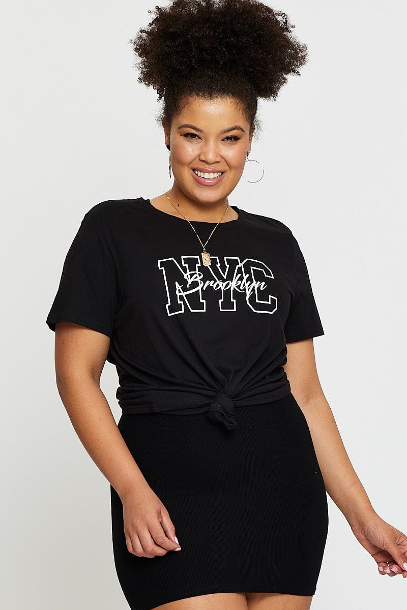 Black Short Sleeve Nyc Graphic Print T Shirt For Women By You And All