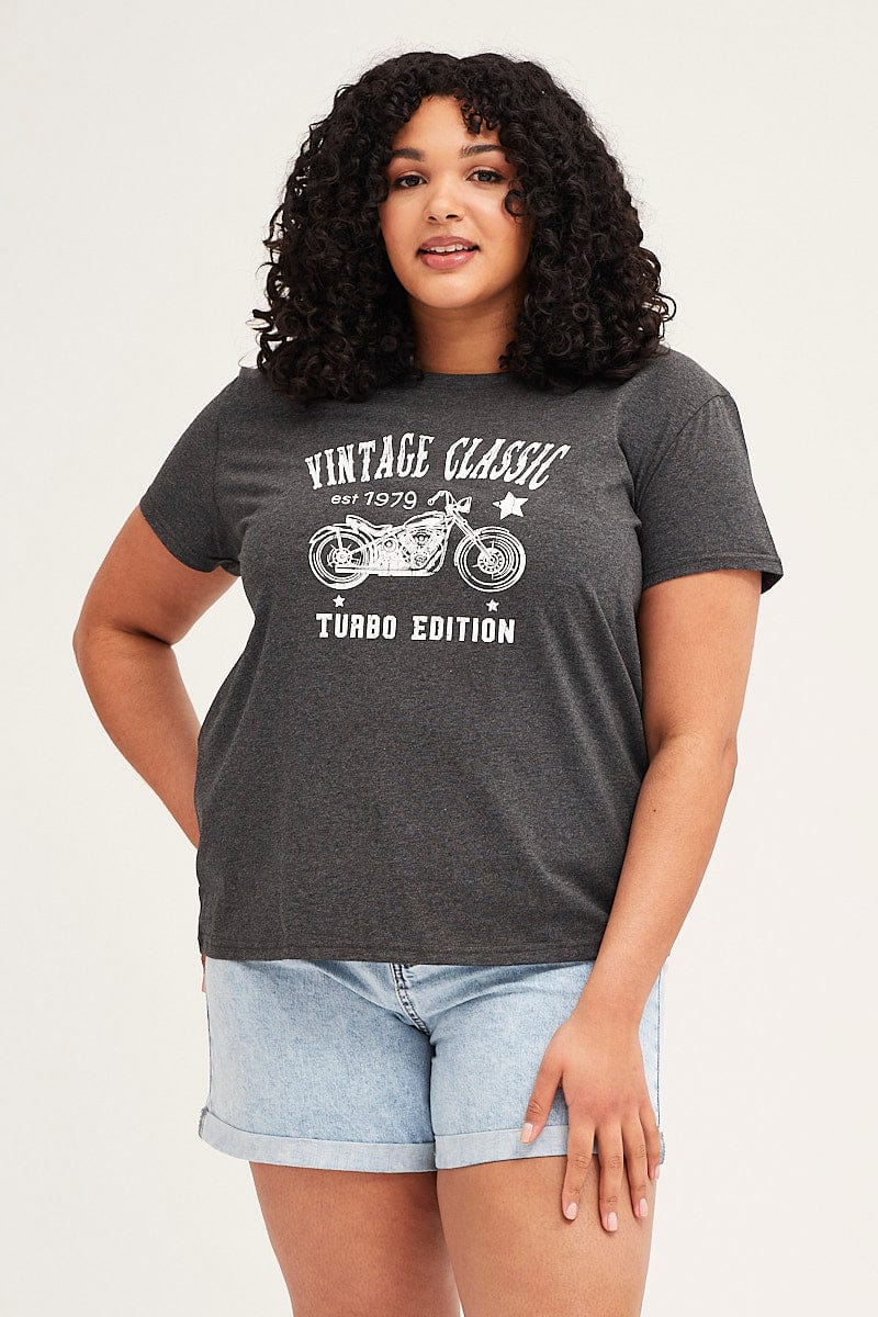 Grey Short Sleeve Regular Vintage Classic T Shirt for Women by You + All