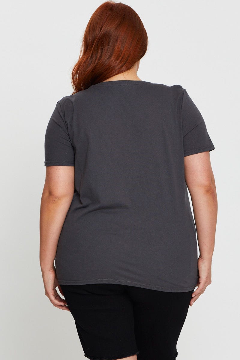 Grey Graphic T-Shirt Crew Neck Short Sleeve For Women By You And All