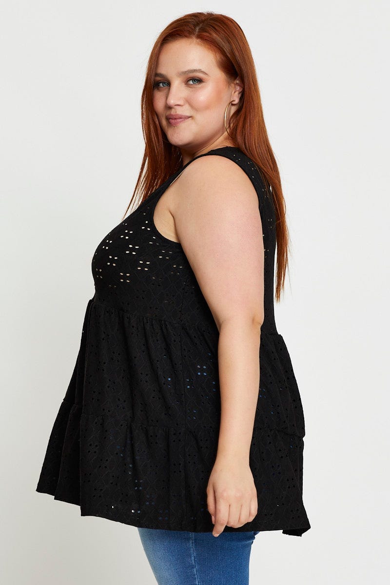Black Tank Top Button Front Smock Jersey for Women by You and All