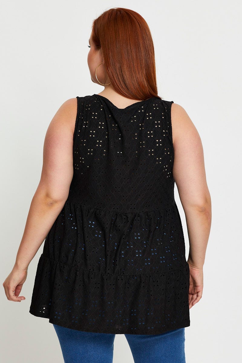 Black Tank Top Button Front Smock Jersey for Women by You and All