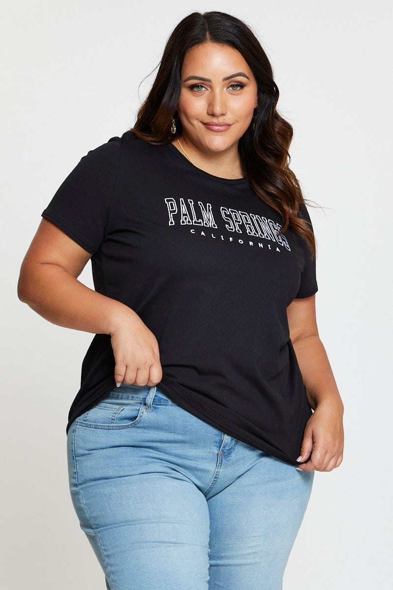 Black Cotton T-Shirt Crew Neck Short Sleeve For Women By You And All