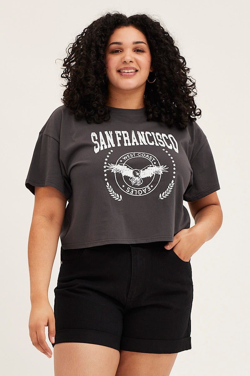 Charcoal Charcoal Short Sleeve San Francisco Eagle T Shirt For Women By You And All