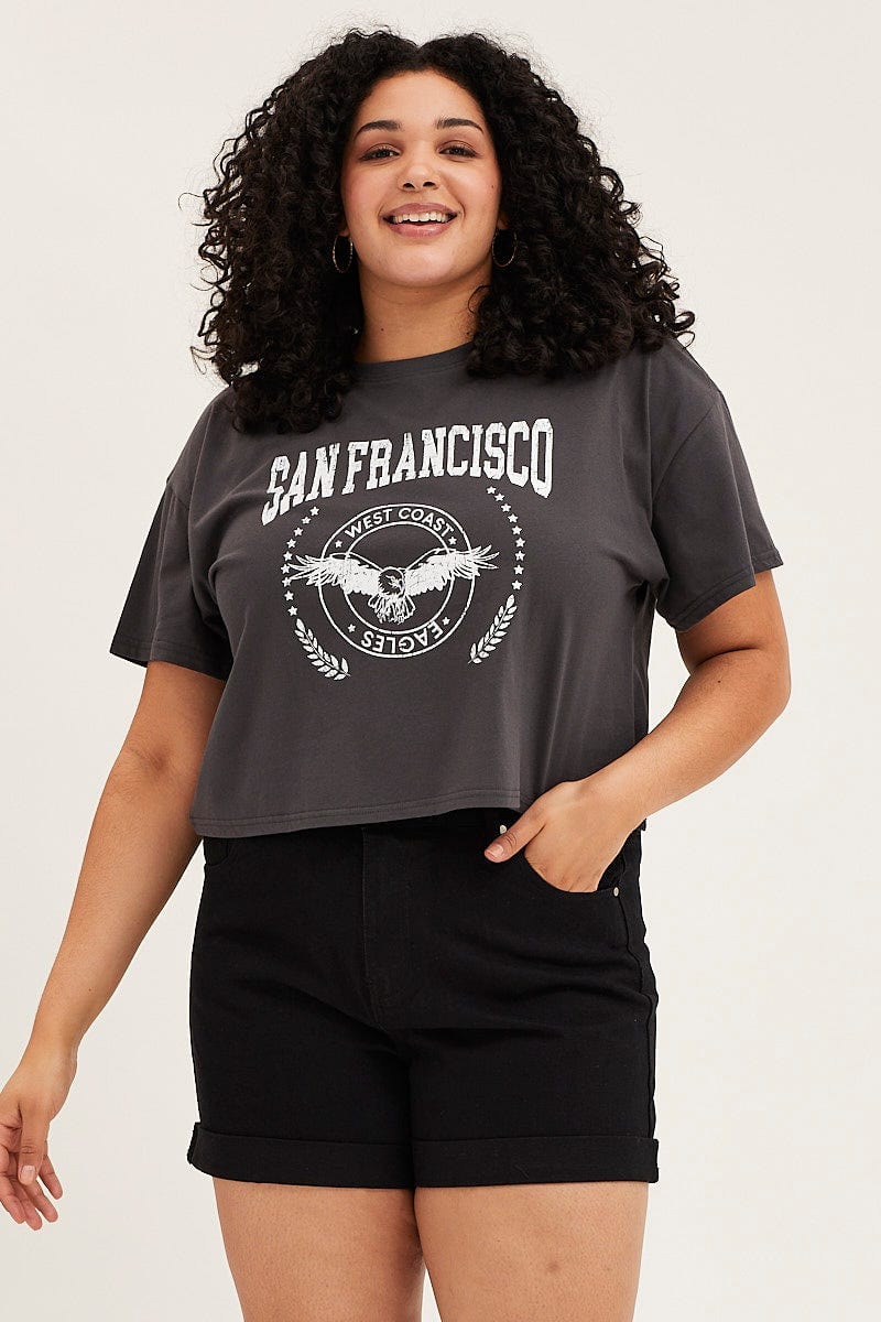 Charcoal Charcoal Short Sleeve San Francisco Eagle T Shirt For Women By You And All