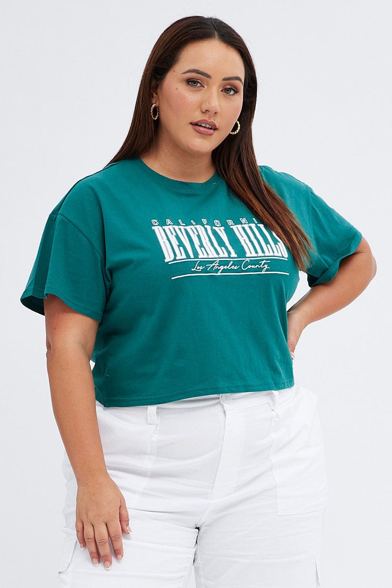 Green Graphic T-Shirt Beverly Hills Puff And Embroidered for YouandAll Fashion