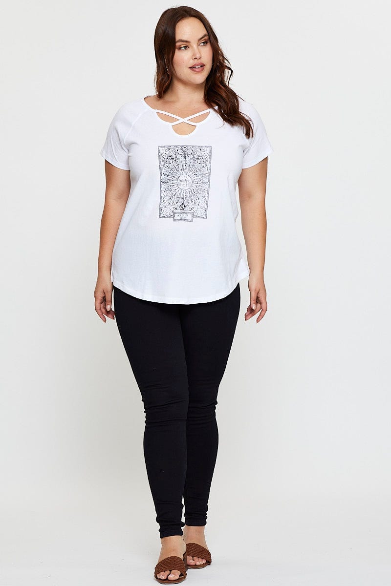 White Cotton T-Shirt Lattice Front Raglan Sleeve For Women By You And All