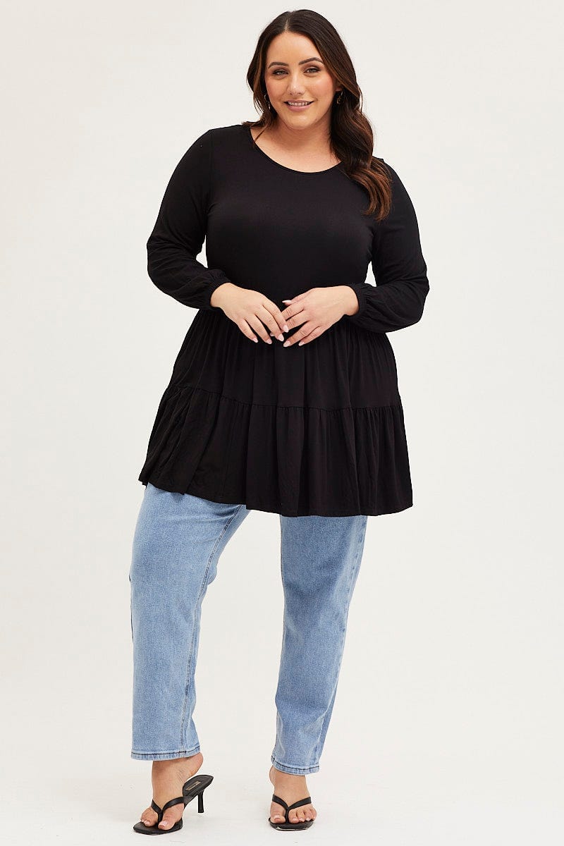 Black Tiered Top Round Neck Three-Quarter Sleeve For Women By You And All