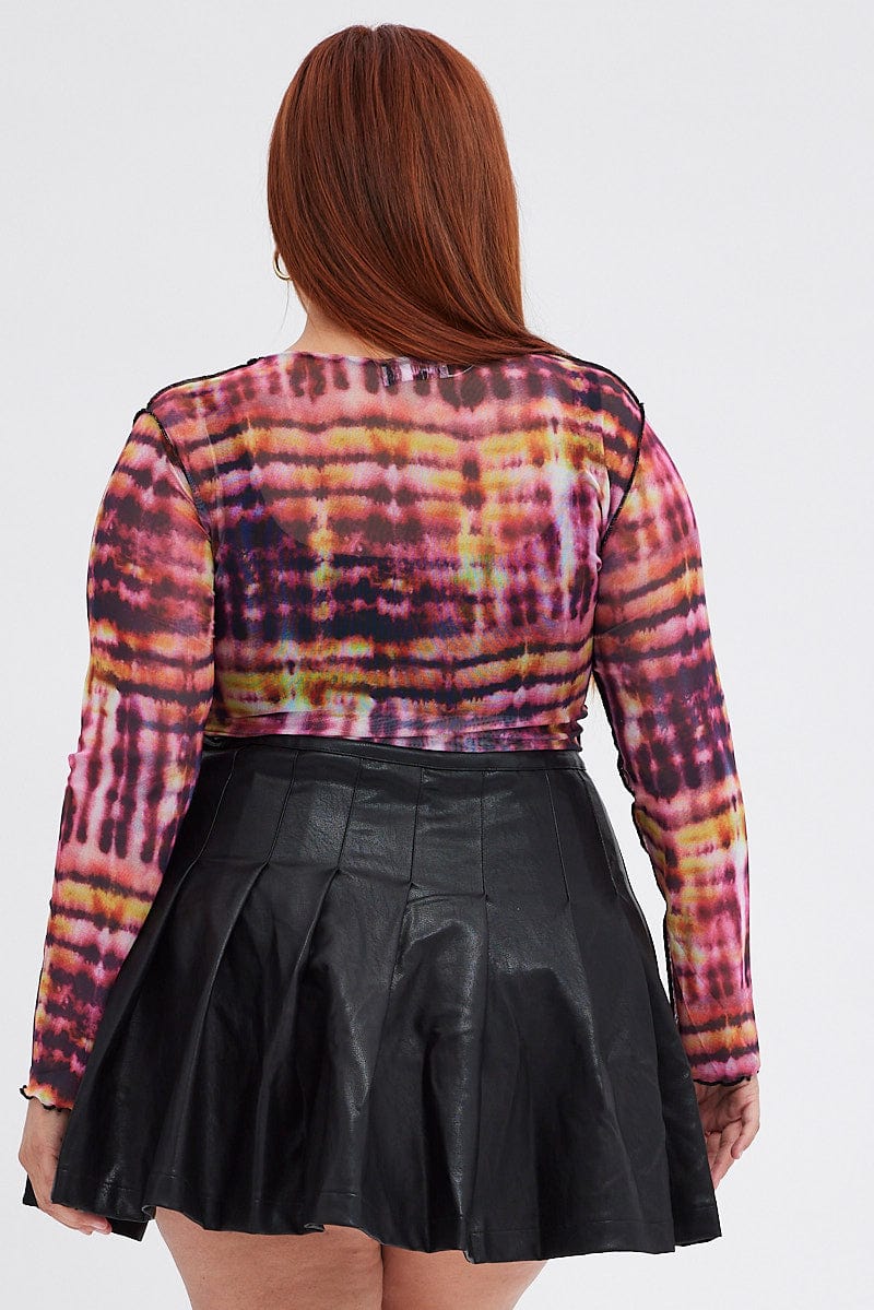Pink Abstract Mesh Top Abstract Diagonal Hem | You & All