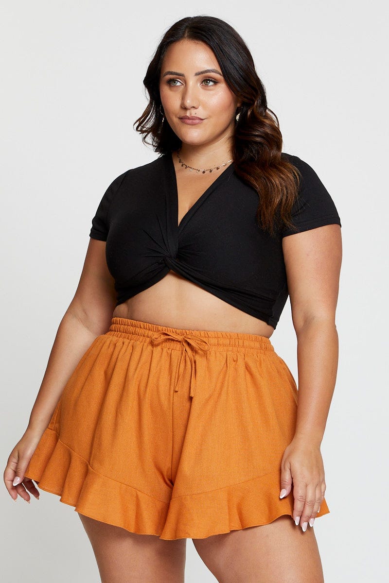 Black Crop T-Shirt Twist Front Short Sleeve For Women By You And All