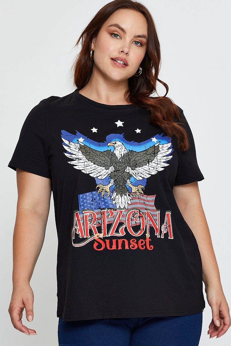 Black Graphic T-Shirt Arizona Sunset Short Sleeve Cotton For Women By You And All