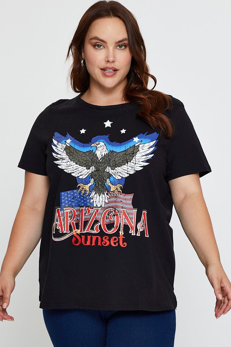 Black Graphic T-Shirt Arizona Sunset Short Sleeve Cotton For Women By You And All