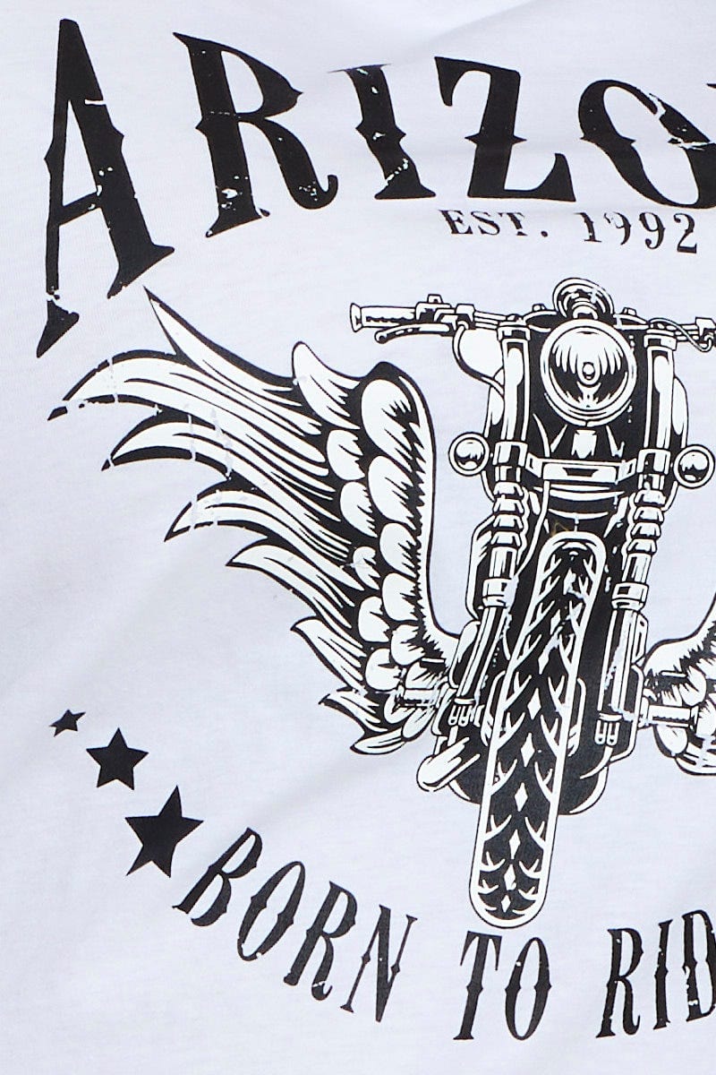 White Graphic T-Shirt Arizona Biker Short Sleeve Cotton For Women By You And All