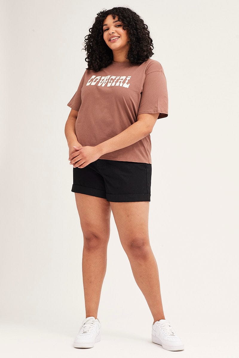 Brown Short Sleeve Crop Graphic T Shirt for Women by You + All