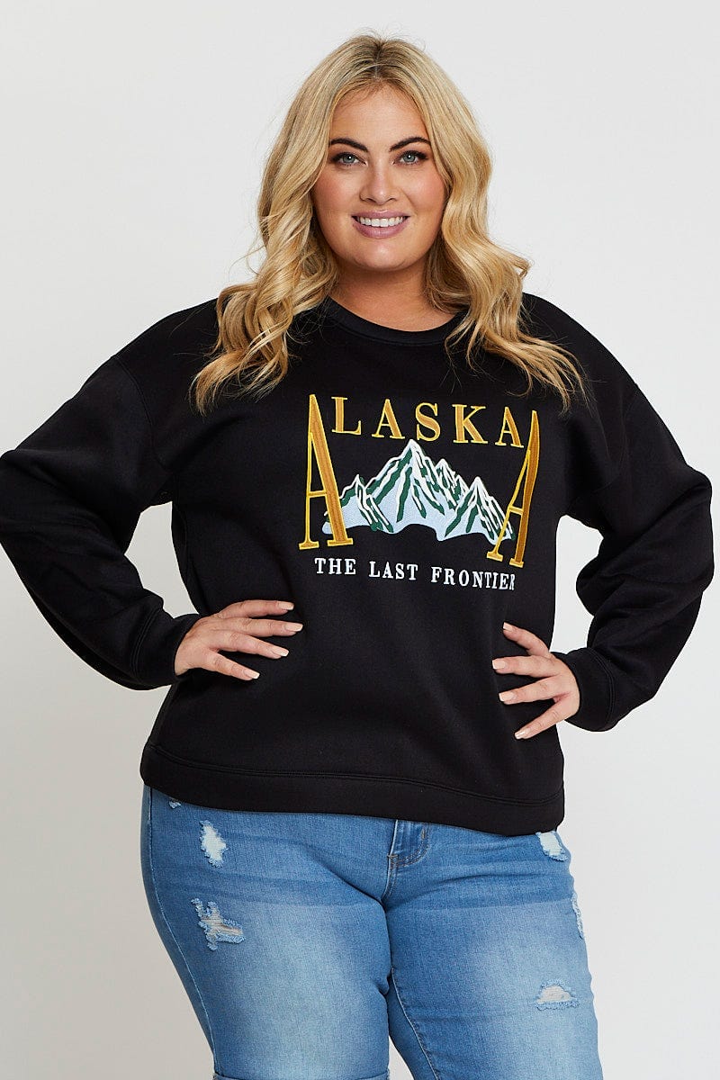 Black Embroidered Sweatshirt Alaska Long Sleeve For Women By You And All