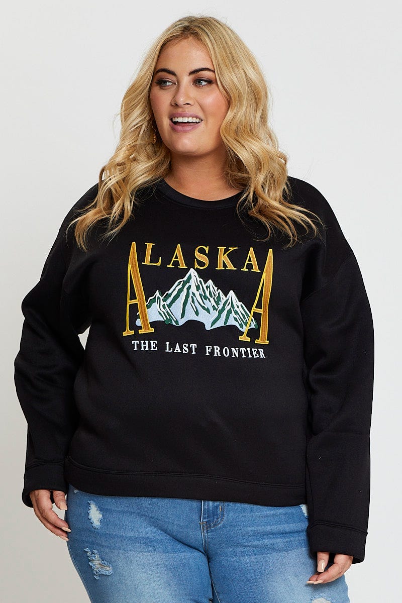 Black Embroidered Sweatshirt Alaska Long Sleeve For Women By You And All