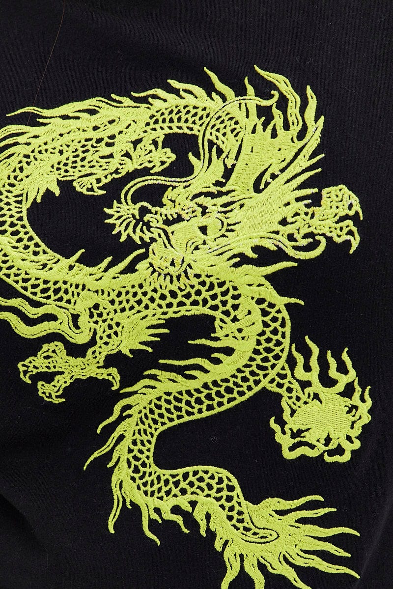 Black Graphic T-Shirt Oversized Dragon Embroidered for YouandAll Fashion