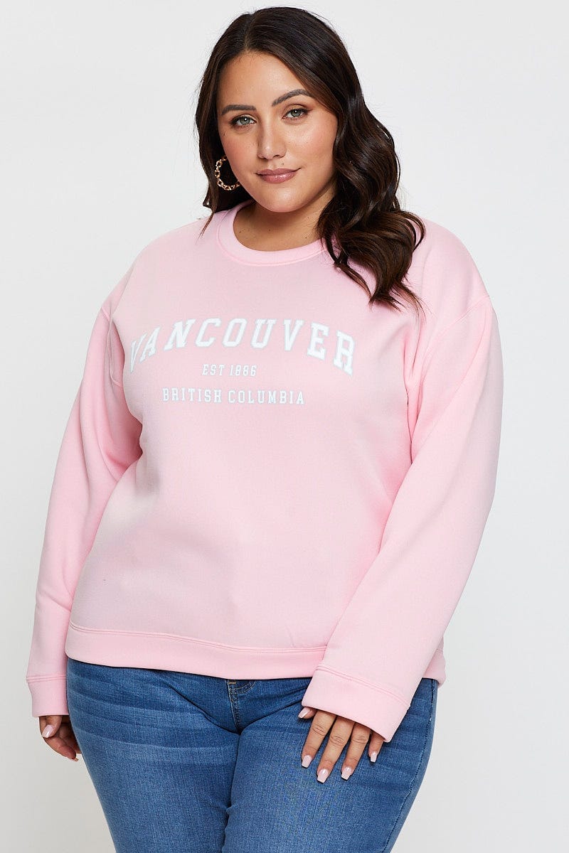 Pink Graphic Sweatshirt Vancouver Crew Neck Long Sleeve For Women By You And All