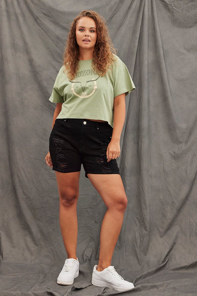 Green Graphic T-Shirt Short Sleeve Arizona Western for YouandAll Fashion