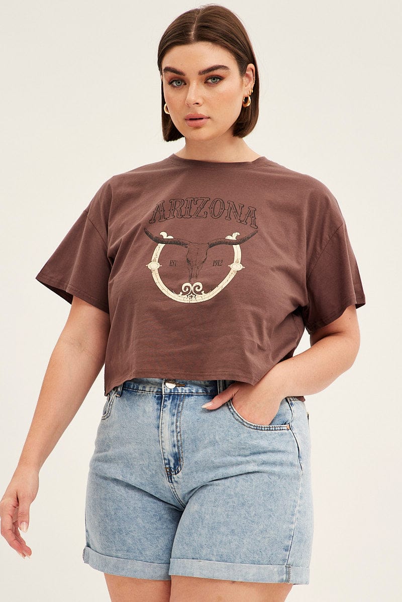 Brown Short Sleeve Arizona Cow Skull T-Shirt for YouandAll Fashion