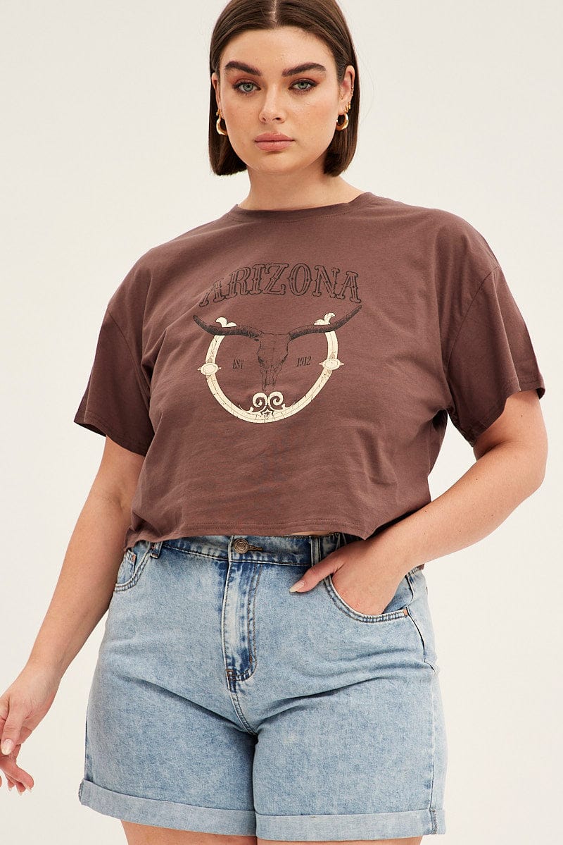 Brown Short Sleeve Arizona Cow Skull T-Shirt for YouandAll Fashion