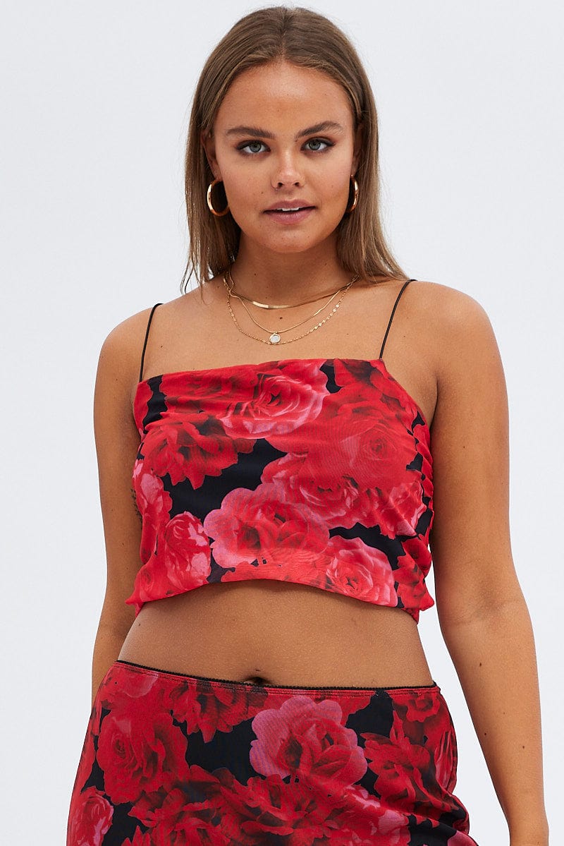 Multi Floral Crop Top Sleeveless Lined Mesh for YouandAll Fashion