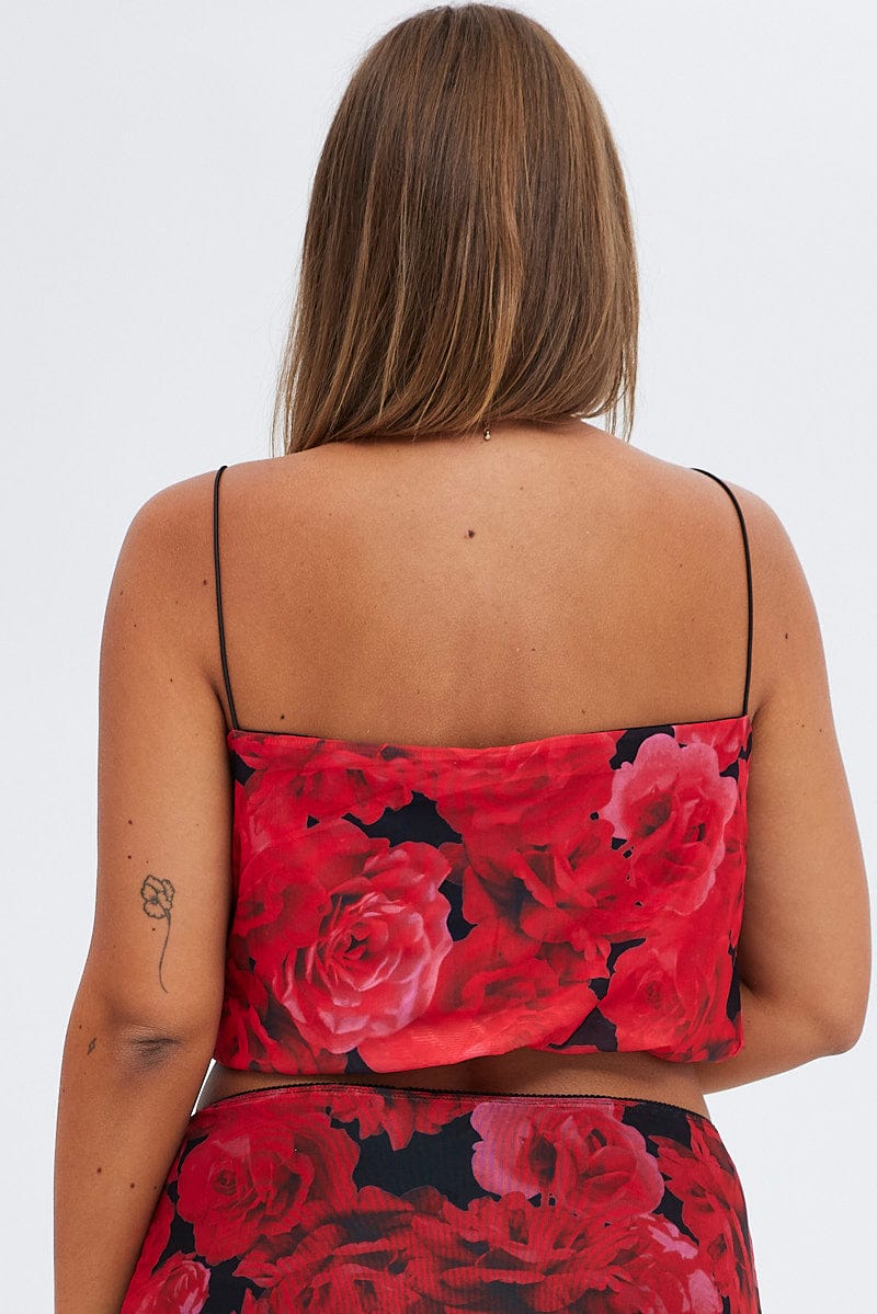 Multi Floral Crop Top Sleeveless Lined Mesh for YouandAll Fashion