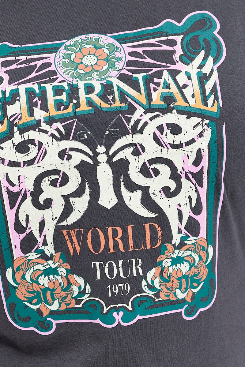 Grey Graphic T-Shirt Eternal World Cotton Jersey for YouandAll Fashion