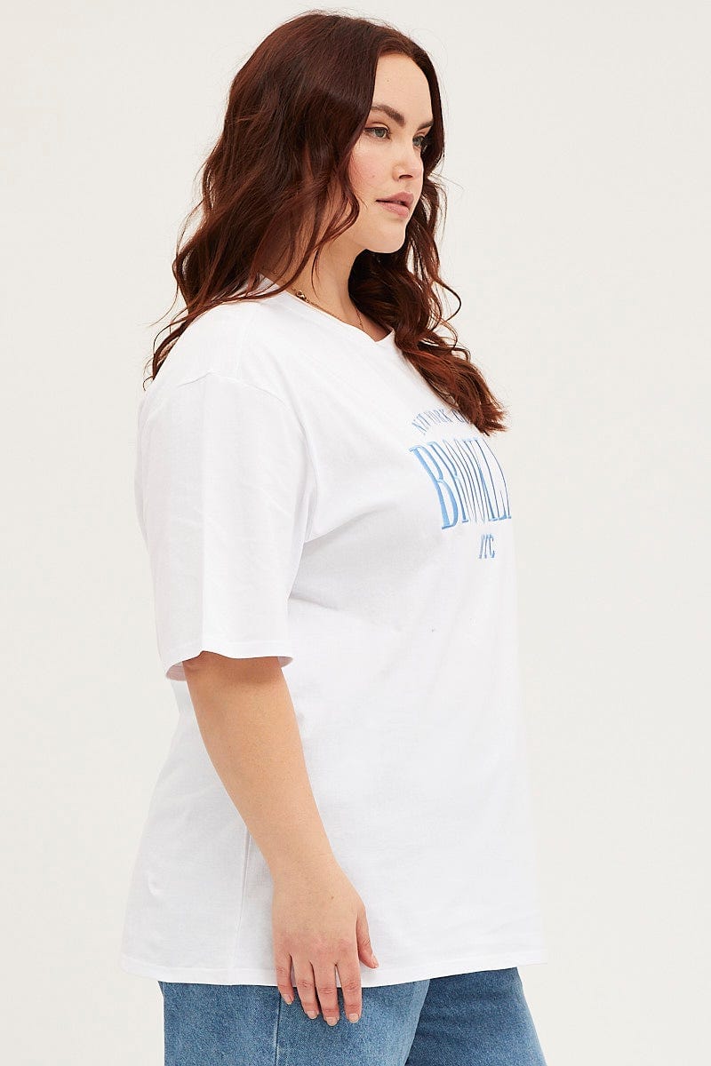 White Oversized T-Shirt Brooklyn Crew Neck Short Sleeve For Women By You And All