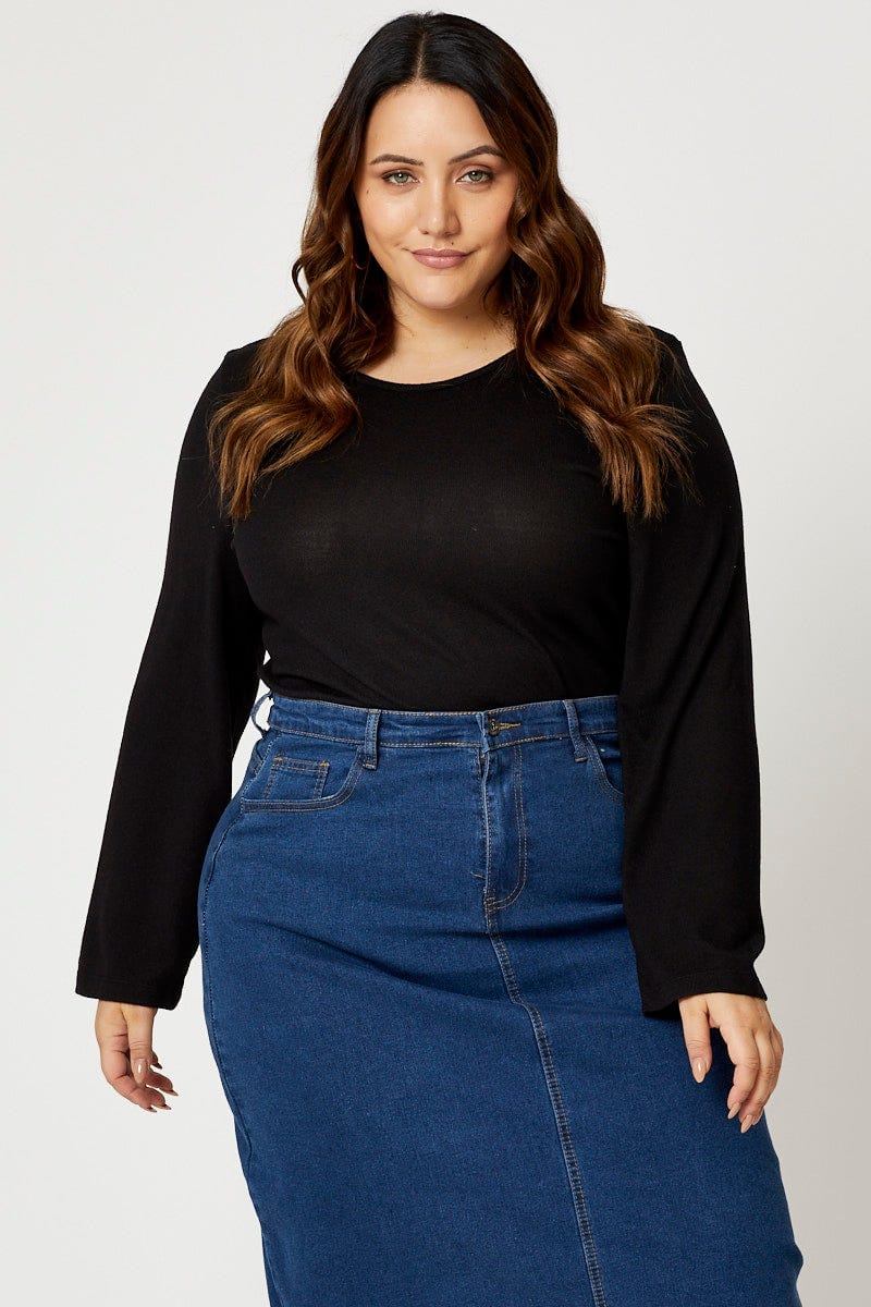 Black Jersey Top Zip Detail Long Sleeve Crew Neck For Women By You And All