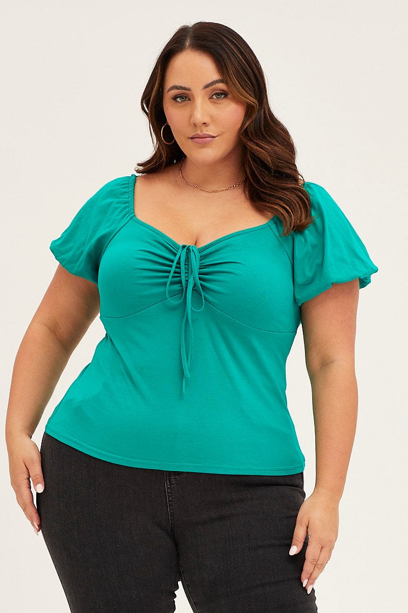 Green Short Sleeve Bardot Top for Women by You + All