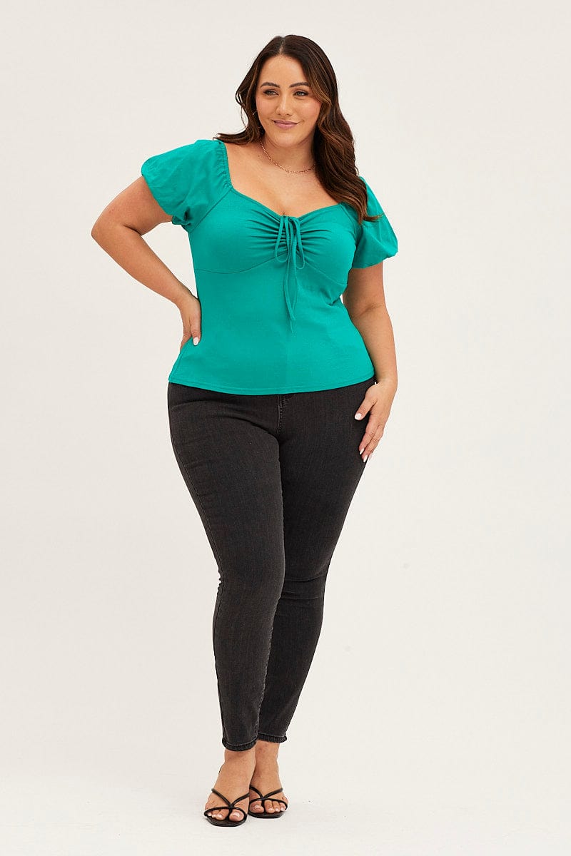 Green Short Sleeve Bardot Top for Women by You + All