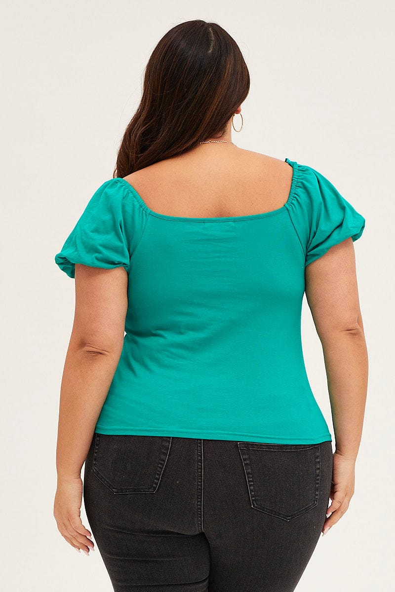 Green Short Sleeve Bardot Top for Women by You + All