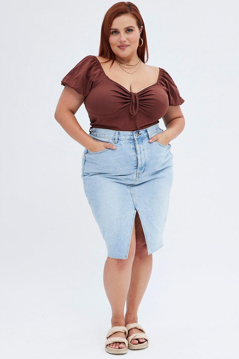 Brown Bardot Top Short Sleeve for YouandAll Fashion