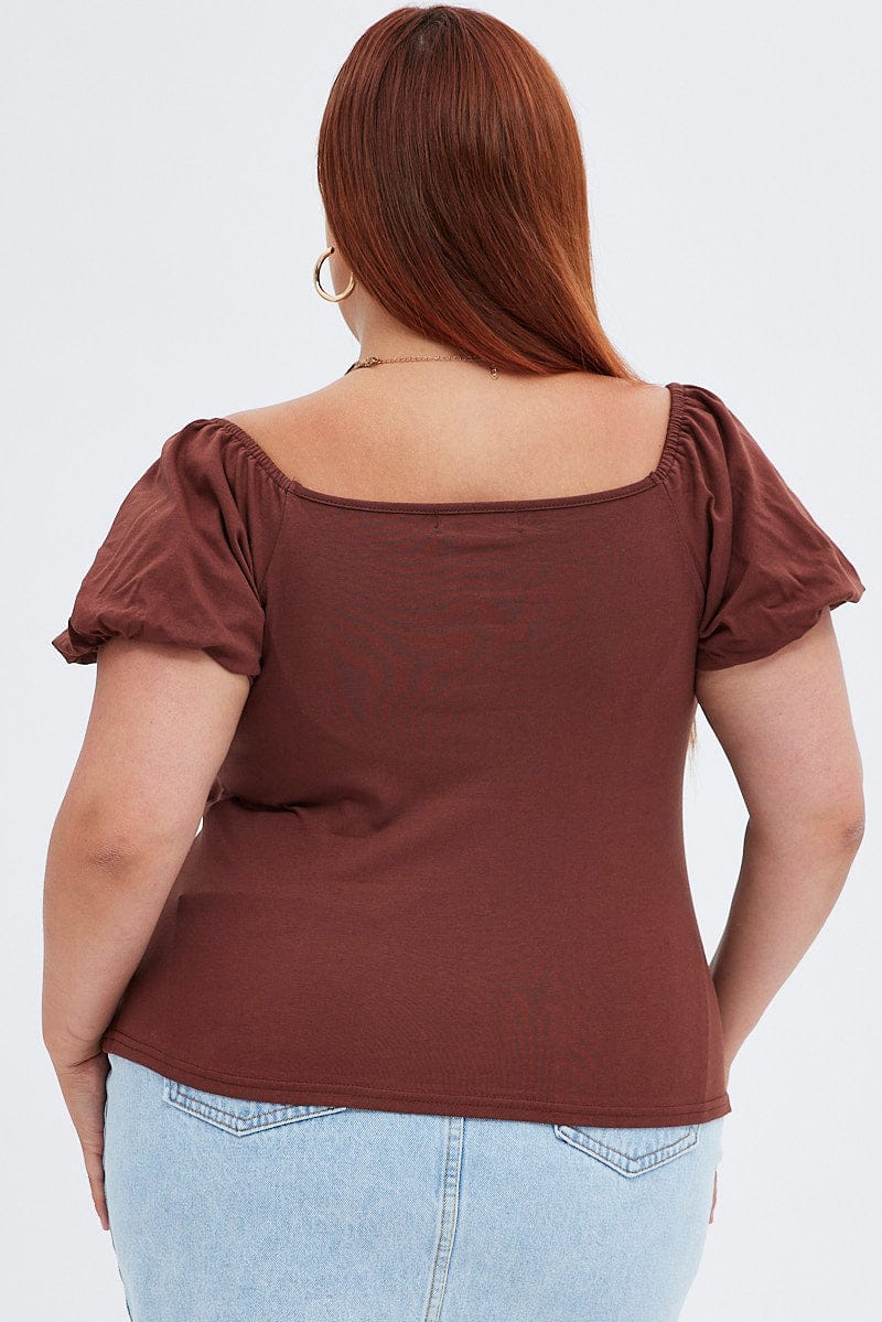 Brown Bardot Top Short Sleeve for YouandAll Fashion