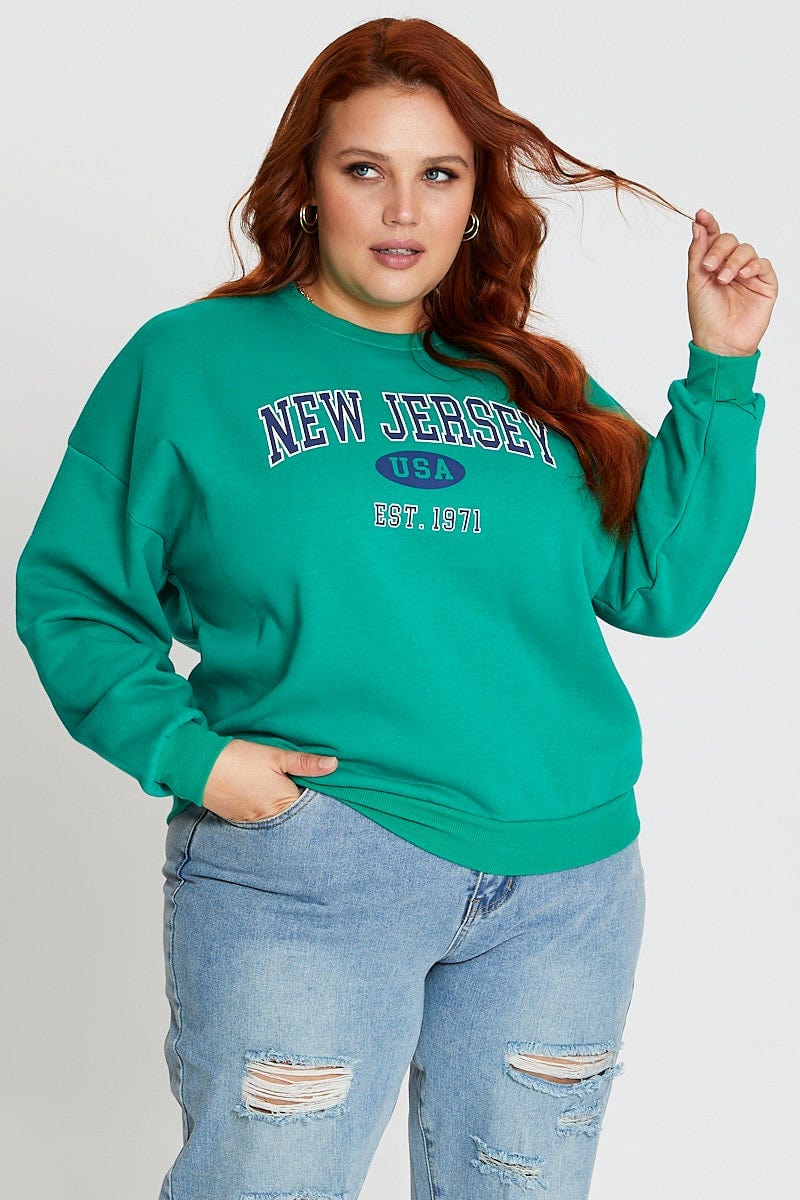 Green Long Sleeve Graphic Sweat For Women By You And All