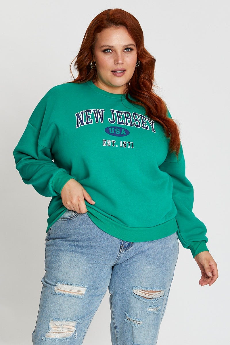 Green Long Sleeve Graphic Sweat For Women By You And All