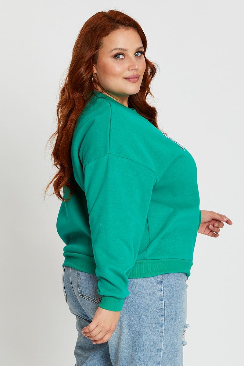 Green Long Sleeve Graphic Sweat For Women By You And All