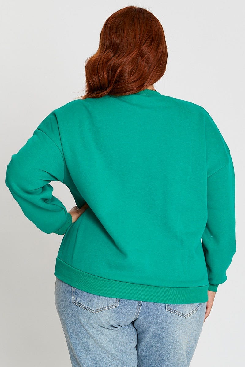 Green Long Sleeve Graphic Sweat For Women By You And All