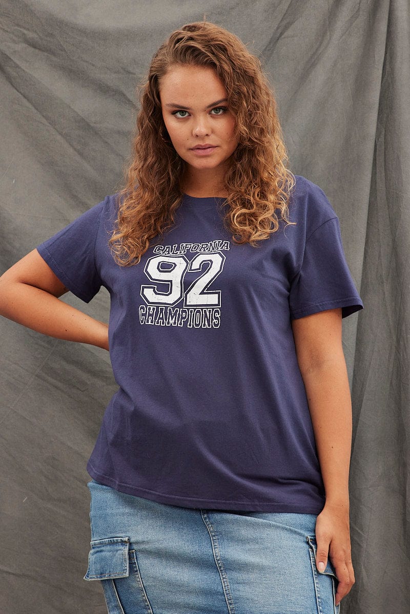 Blue Graphic T-Shirt 88 Crop Cotton Jersey for YouandAll Fashion