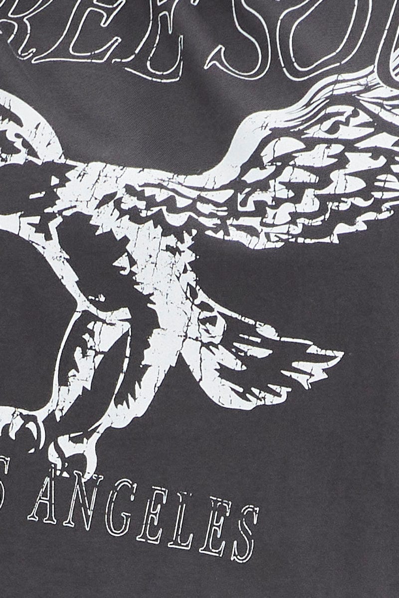 Grey Graphic T-Shirt Super Crop Free Soul Eagle for YouandAll Fashion