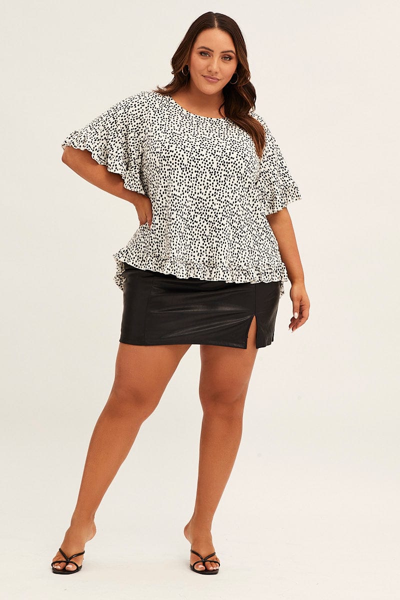 Polka Dot Crew Neck Short Sleeve Ruffle Detail Top for Women by You + All