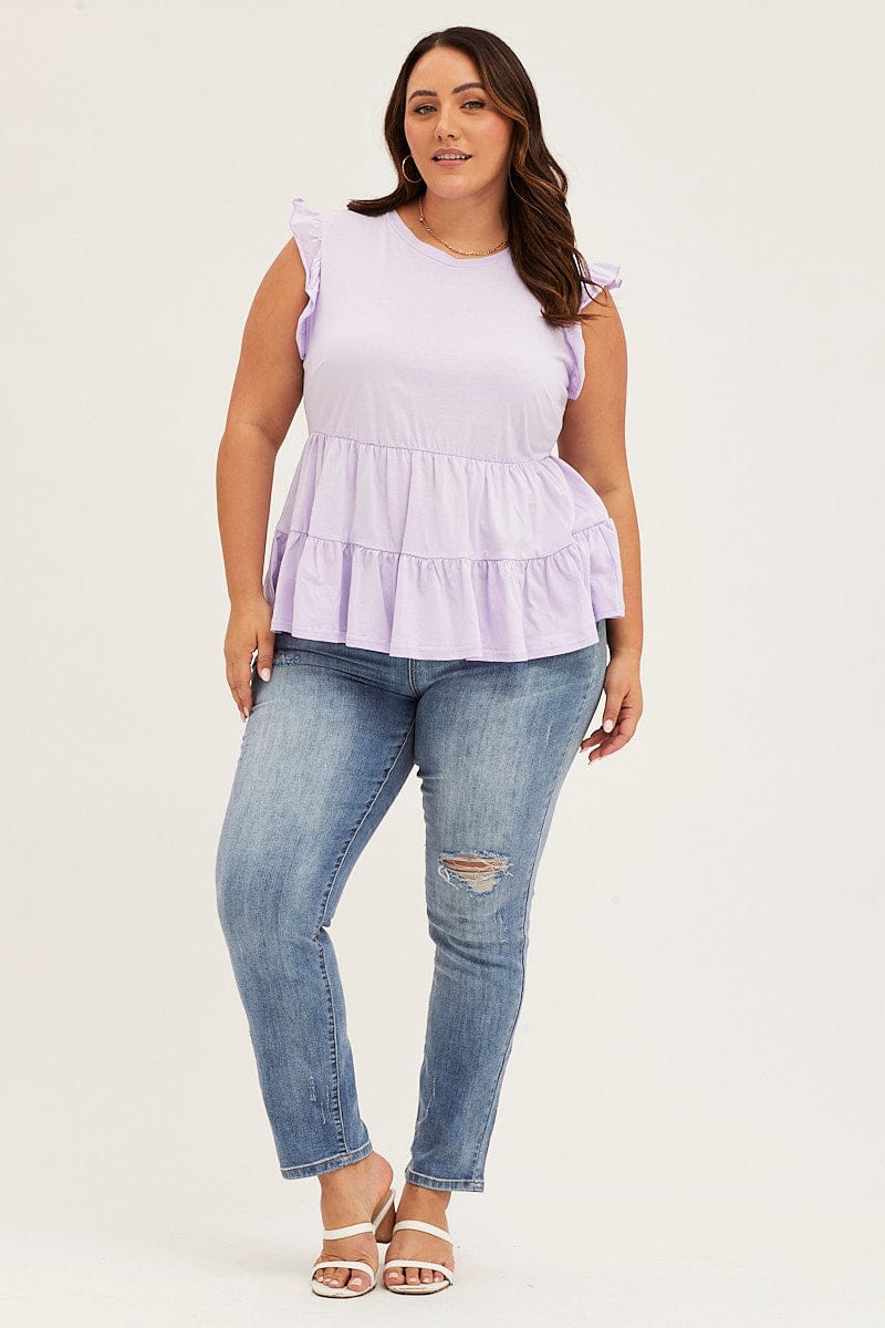 Purple Ruffle Sleeve Tiered Top for Women by You + All