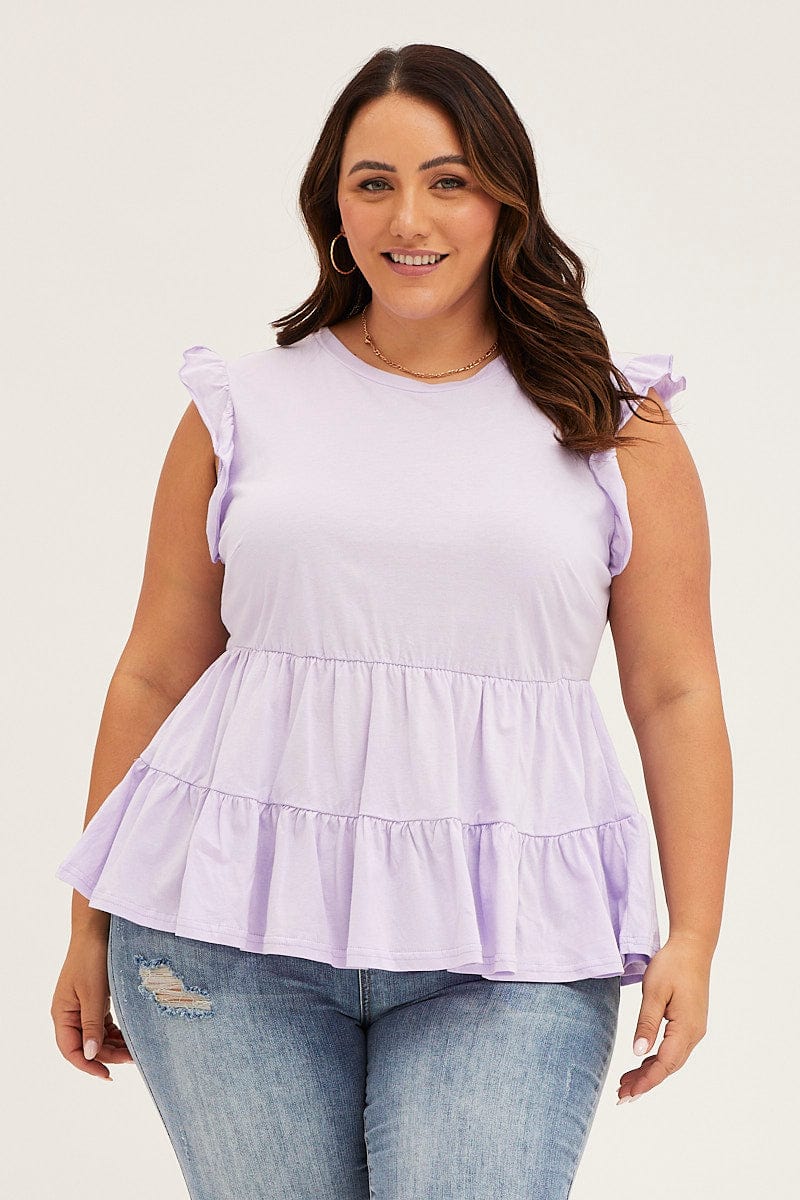 Purple Ruffle Sleeve Tiered Top for Women by You + All
