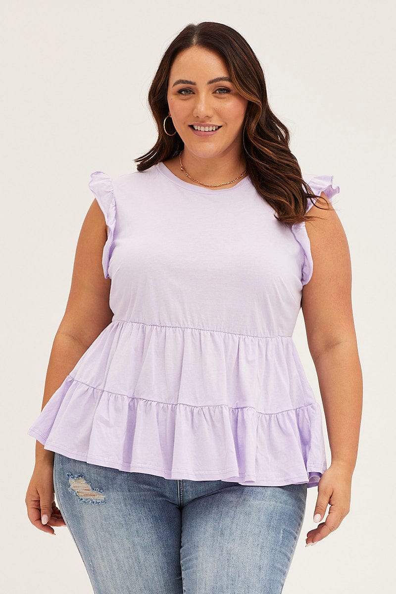 Purple Top Ruffles Plus Size Purple Ruffle Sleeve Tiered Top |You + All | Shop Online ...