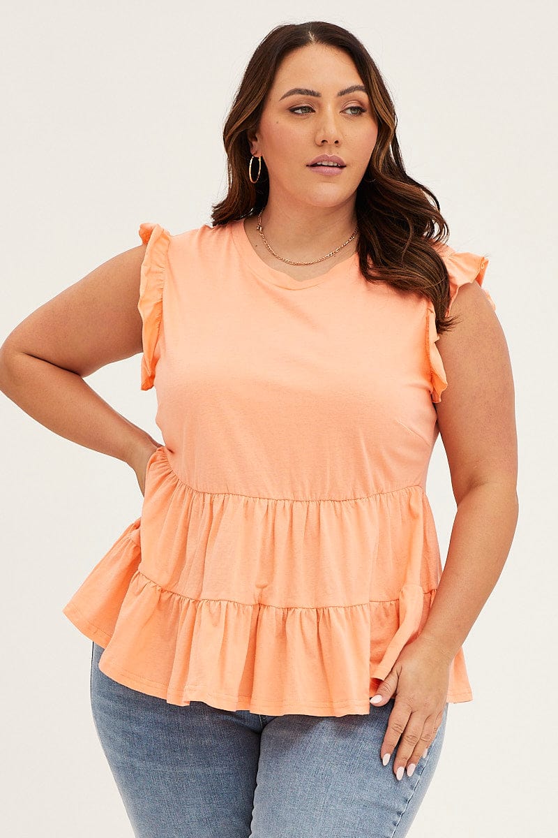 Orange Ruffle Sleeve Tiered Top for Women by You + All