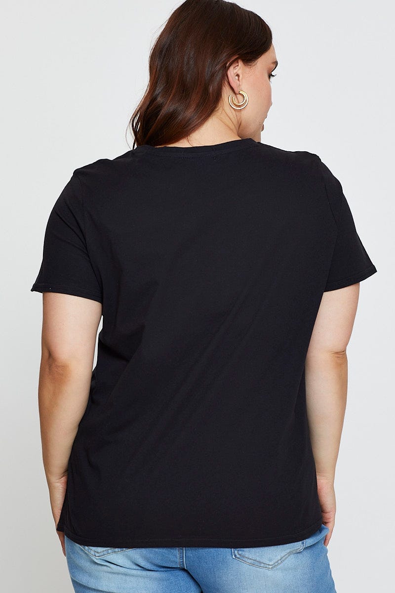 Black Graphic T-Shirt New York Crew Neck Short Sleeve for Women by You and All