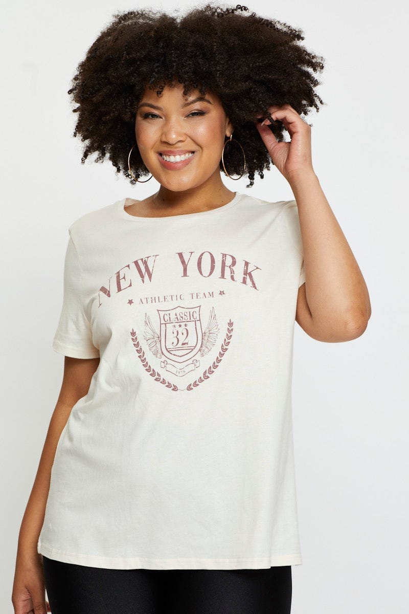 Nude Graphic T-Shirt New York Crew Neck Short Sleeve For Women By You And All